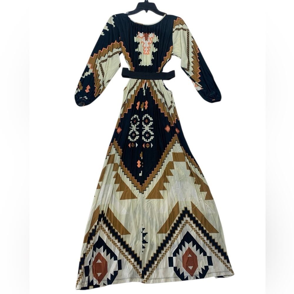 FARM Rio size small maxi dress Aztec belted cut out Multicolor Grey cream tan - Picture 12 of 12